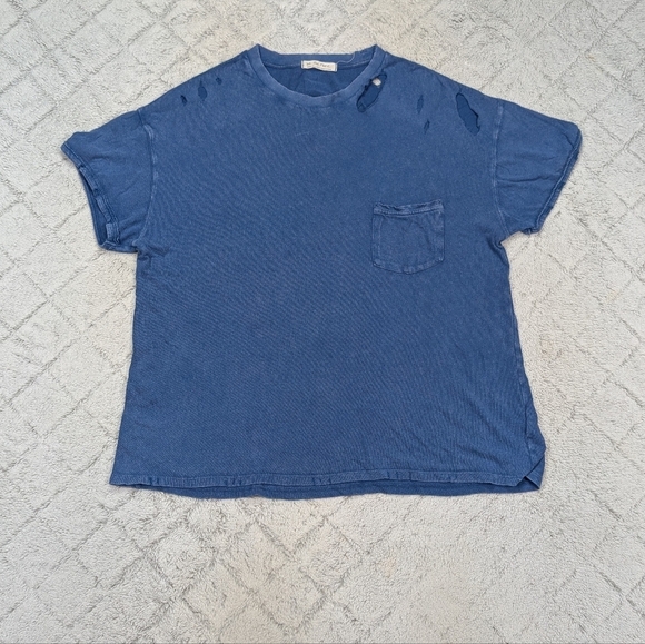 Free People Tops - Free People Shirt Womens M Blue Belle Rubi Tee Oversized Distressed Boho Cozy